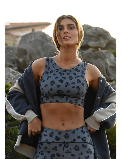 ELISE Grey/black leopard sports bra -  Maintien fort