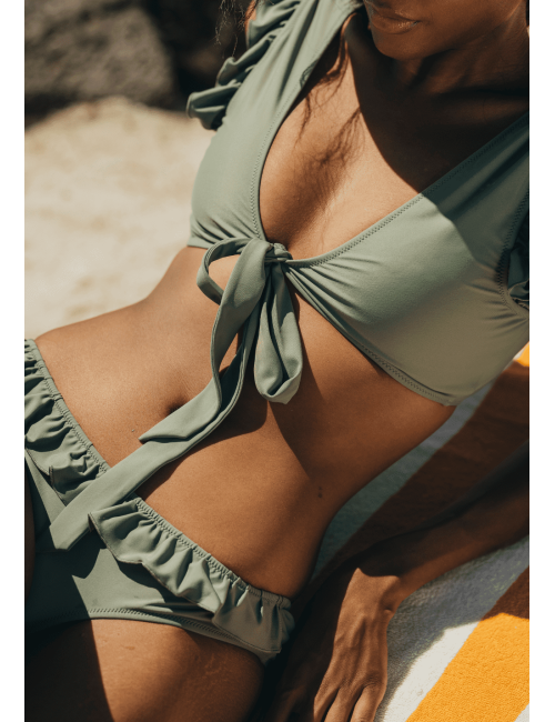 LOW MELISSANDRE Swimsuit stockings with khaki ruffles -  New swimwear collection