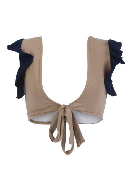TOP MELLISANDRE Bikini top in mocha with indigo ruffles -  Maillot de bain prix doux
