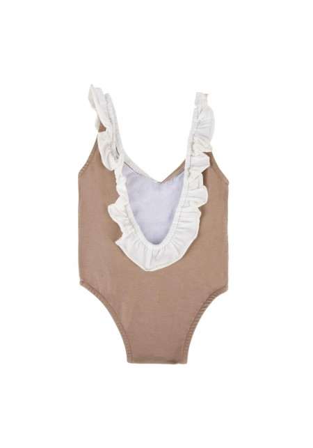 JULIA BABY One piece swimsuit for girls in chanterelle and white. -  Maillot de bain enfant