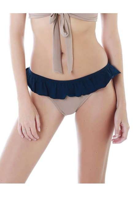Beige and blue swimsuit panties with ruffles | Melissandre