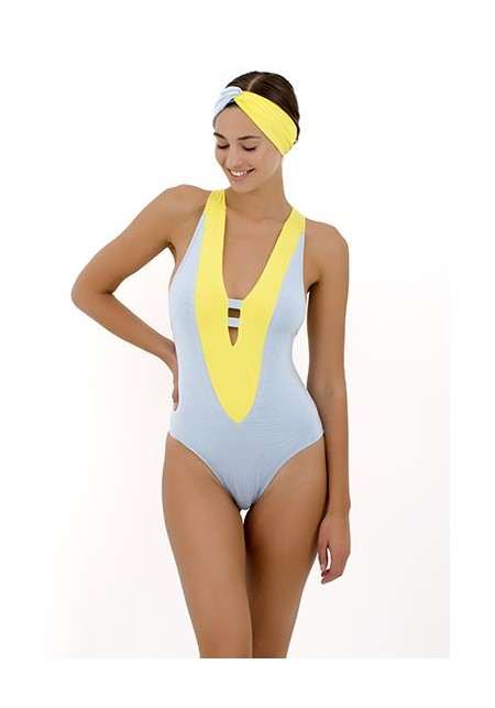 ZOE One-piece swimsuit in blue sugar and mimosa -  Maillot de bain prix doux