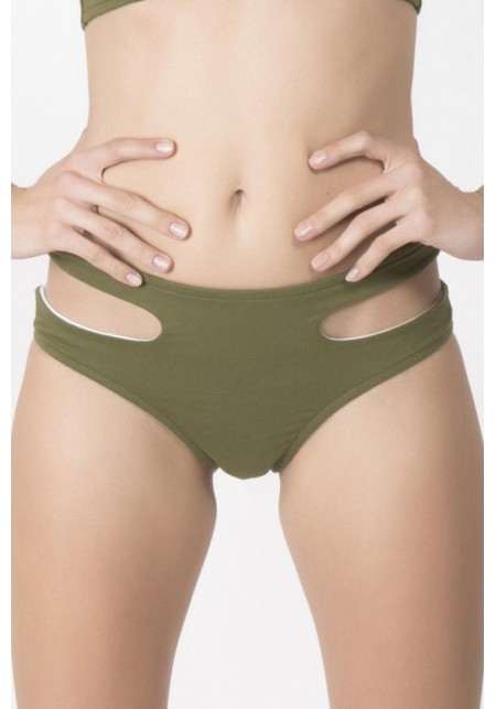 BOTTOM PARME High-rise bikini briefs in olive green -  Maillot de bain prix doux