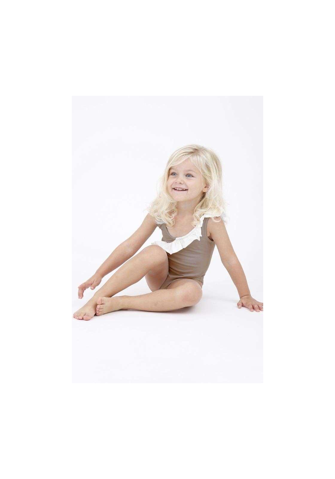 JULIA BABY One piece swimsuit for girls in chanterelle and white. -  Maillot de bain enfant