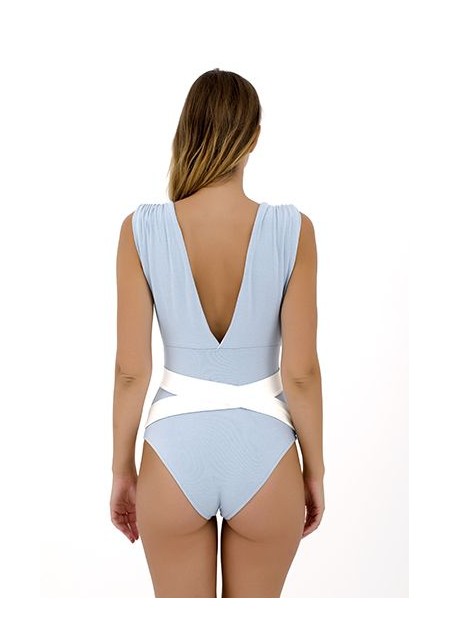 ELISA One-piece swimsuit in blue sugar &amp; white -  Maillot de bain prix doux