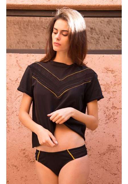 KARINA Panties Low-waisted tanga black &amp; mustard in organic cotton -  underwear
