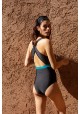 ANDREA One-piece swimsuit in black and tail with a deep V-cut neckline  -  Maillot de bain prix doux