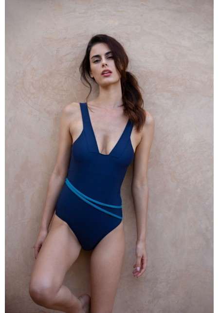 MARGUERITE One-piece swimsuit in navy blue and teal   -  Maillot de bain prix doux