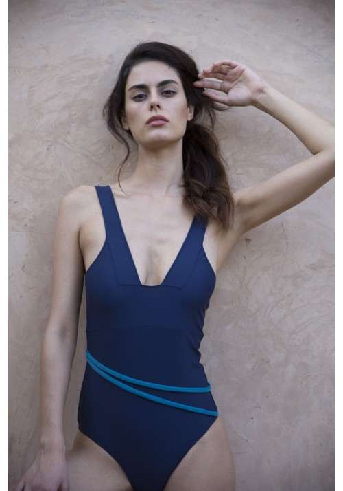 MARGUERITE One-piece swimsuit in navy blue and teal   -  Maillot de bain prix doux