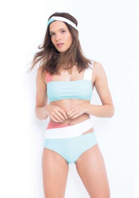 TOP MARINE Bikini top in turquoise, pink and white -  Maillot de bain prix doux