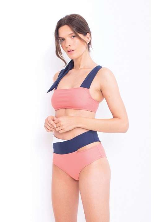TOP MARINE Bikini top in pink, navy blue and white -  Maillot de bain prix doux