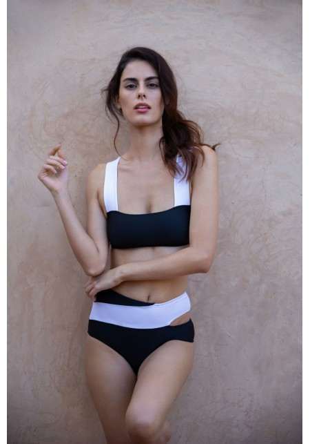 TOP MARINE Bikini top in black and white -  Maillot de bain prix doux