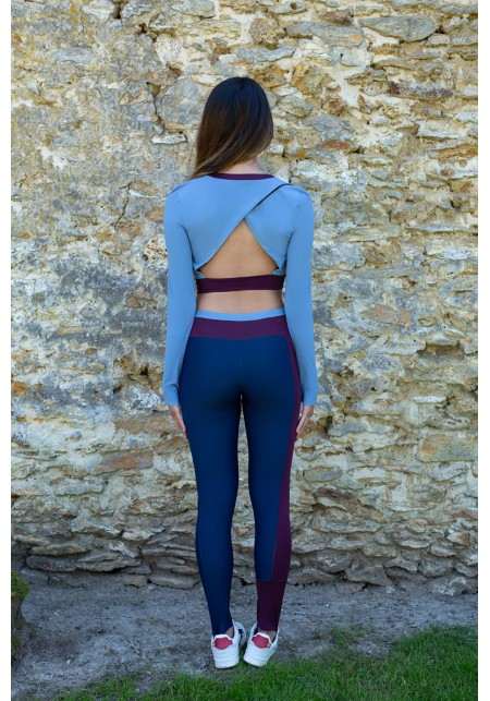 AMBRE Long-sleeved azure and purple crop-top -  OUTLET SPORT