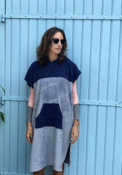 NOA Bicolored asymmetrical poncho with short sleeves -  Nautic wear