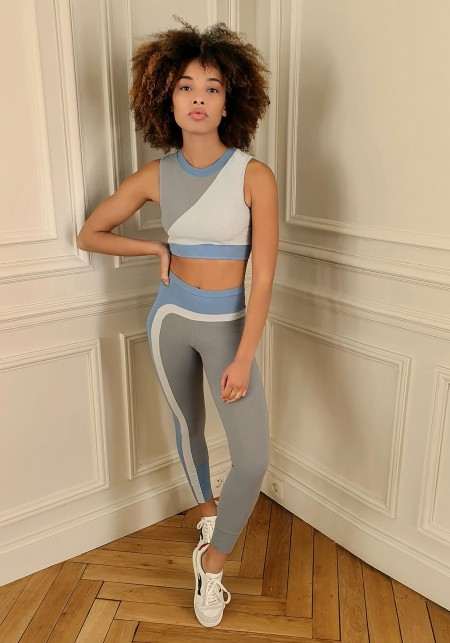 MILA Sports legging with shades of grey and sky blue -  Cloud collection