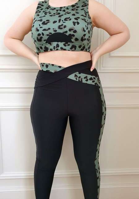 LUCILE CURVE Black and khaki leopard print sports legging -  LUZ X PAPRIKA