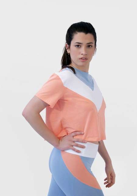 PEARL Orange, white and sky blue cropped t-shirt -  Active wear