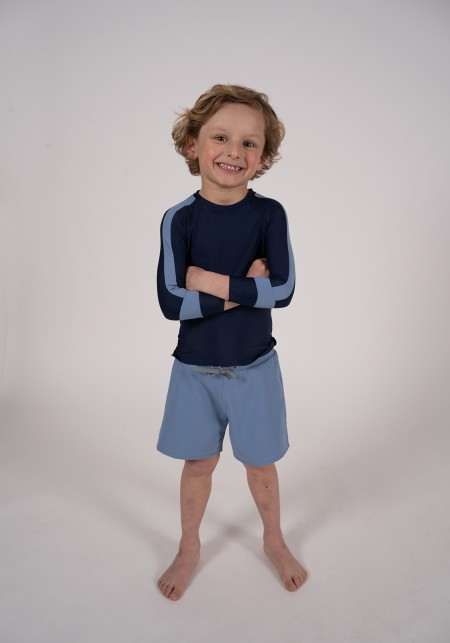 MAOUI T-shirt Lycra bleu marine et bleu ciel à manches longues -  Maillot de bain enfant