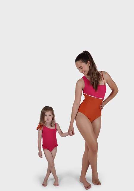 ESTHER BABY Fuchsia and orange one-piece children's swimsuit -  Maillot de bain enfant
