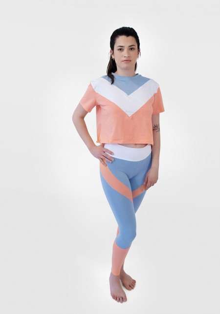 JANE Orange, white and sky blue sports legging -  Active wear