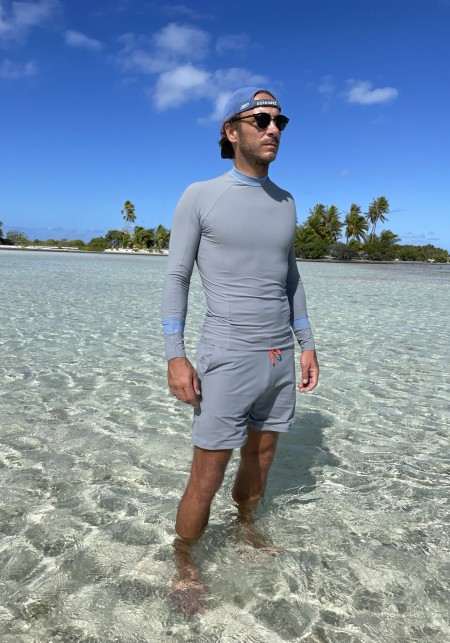ADRIEN T-shirt Lycra gris et bleu ciel manches longues -  maillot de bain homme