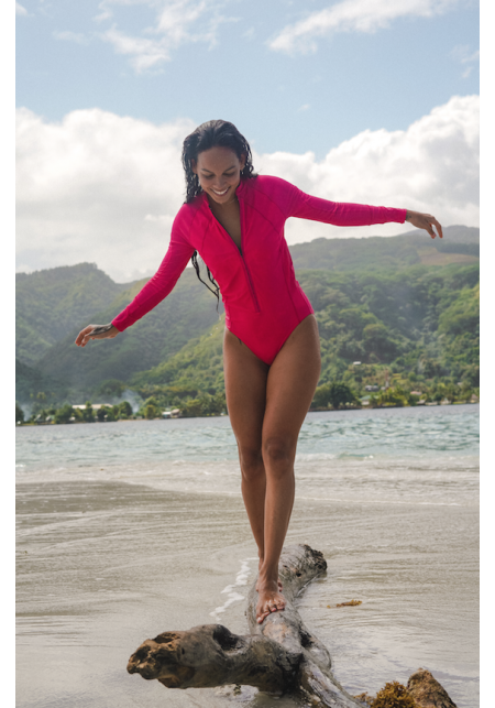 ELY Pink long sleeve nautical wetsuit -  One-piece Swimsuits