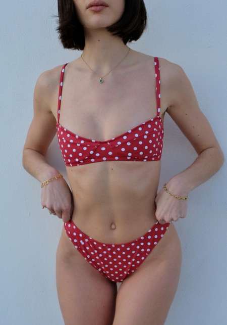 PRAIANO Culotte de maillot de bain brésilienne rouge à pois blanc -  Maillots de bain